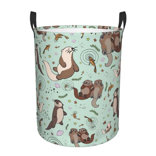 Otters Printing Personalisierter runder Wäschekorb für schmutzige Kleidung, stehendes Design, funktioniert in Badezimmer und Schrank von KAPPTYY