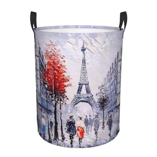Paris City Tree Eiffelturm Kunstdruck, personalisierbar, rund, schmutziger Wäschekorb, stehendes Design, funktioniert in Badezimmer und Schrank von KAPPTYY