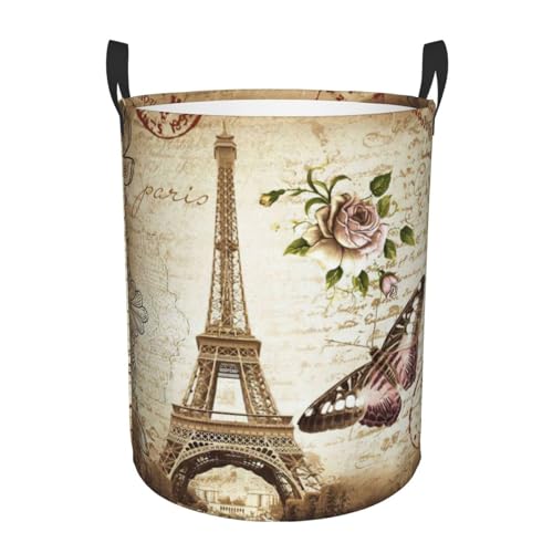 Paris Tower Printing Personalisierter runder Wäschekorb für schmutzige Kleidung, stehendes Design, funktioniert in Badezimmer und Schrank von KAPPTYY