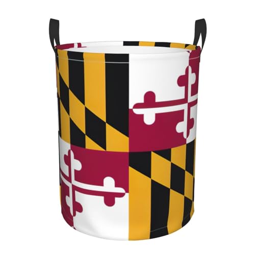 Personalisierter runder Wäschekorb mit Flagge von Maryland, stehendes Design, funktioniert in Bad und Schrank von KAPPTYY