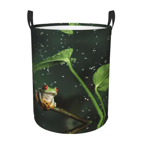 Personalisierter runder Wäschekorb mit Froschmotiv, stehendes Design, funktioniert in Bad und Schrank von KAPPTYY