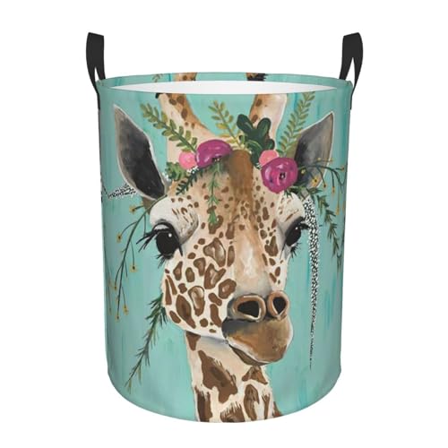 Personalisierter runder Wäschekorb mit Giraffen-Blumendruck, stehendes Design, funktioniert in Bad und Schrank Personalisierter runder Wäschekorb mit Giraffen-Blumendruck, stehendes Design, funktioniert in Bad und Schrank von KAPPTYY