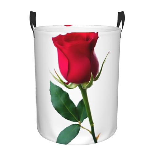 Rote Rose Psd Printing Personalisierter runder Wäschekorb für schmutzige Kleidung, stehendes Design, funktioniert in Badezimmer und Schrank von KAPPTYY