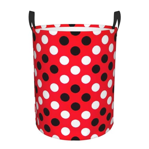 Roter weißer Wäschekorb mit Punktemuster, rund, stehendes Design, funktioniert in Bad und Schrank von KAPPTYY