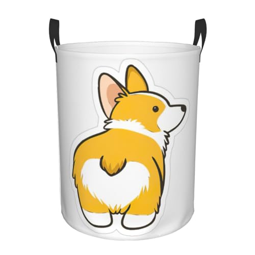 Süßer Corgi Butt Printing Personalisierter runder Wäschekorb für schmutzige Kleidung, stehendes Design, funktioniert in Badezimmer und Schrank von KAPPTYY