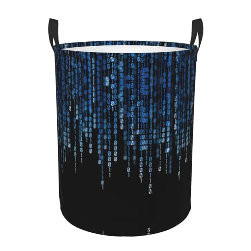 The Blue Binary Printing Personalisierter runder Wäschekorb für schmutzige Kleidung, stehendes Design, funktioniert in Badezimmer und Schrank von KAPPTYY
