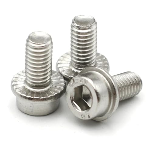 2 STÜCK/5 STÜCK M6 M8 M10 M12 304 Edelstahl A2-70 Flanschschrauben mit Innensechskant und Anti-Rutsch-Unterlegscheibe, gezackter zylindrischer Kopf(16mm,M10 x2pcs) von KAPQIN