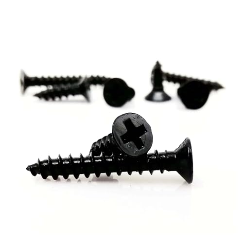50 STÜCKE/100 STÜCKE M2.6 M3 M3.5 M4 Schwarzer Stahl Mini Micro Kreuzschlitzschrauben mit flachem Senkkopf, selbstschneidende Holzschraube(10mm,100pcs M2.6) von KAPQIN