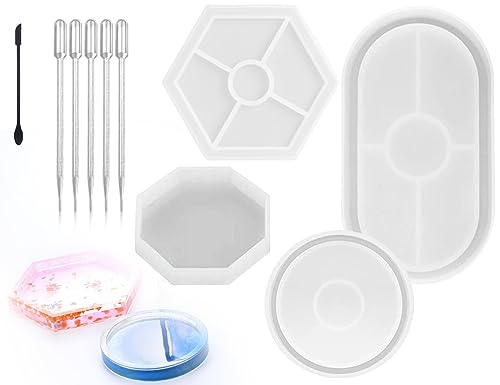 KAPSING 4 Stücke Tablett Untersetzer Resin Silikonformen Gießformen Tablett Untersetzer Silikon Epoxid Formen Silikonform Schale Beton Gießform Kompatibel mit DIY Teetablett Obsttablett von KAPSING