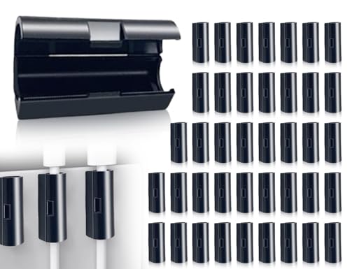 KAPSING 40 Stück Kabelclips, Selbstklebend Kabelhalter, Schreibtisch KabelfüHrung, 6mm Schwarz Kabelklemmen selbstklebend, kabelführung schreibtisch von KAPSING