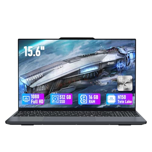 KAQIMOCI 15,6 Zoll Laptop 16 GB DDR4 RAM 512 GB SSD Prozessor N150 (4C, 4T bis zu 3,6 GHz) IPS FHD WIN11 Bildschirm Notebook PC WiFi BT Hintergrundbeleuchtung Ziffernblock Fingerabdruck-Entsperrung von KAQIMOCI