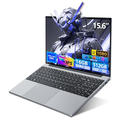 KAQIMOCI 15,6 Zoll Laptop PC mit Quad Core N95 Prozessor (bis zu 3,4 GHz) 16 GB DDR4 512 GB SSD Studenten und Büros Notebook ausgestattet mit Win 11 Touch ID WiFi BT HDMI USB 3.0 Full-Size Tastatur von KAQIMOCI