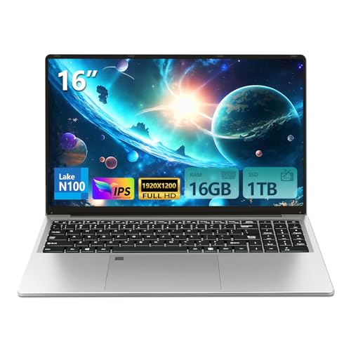 KAQIMOCI 16-Zoll-Laptop 16 GB RAM 512 GB SSD Celeron N100 (bis zu 3,4 GHz) Prozessor FHD Hintergrundbeleuchtung Tastatur Fingerabdruck-Entsperrung WiFi/BT Win 11 Pro Student Office Notebook PC von KAQIMOCI