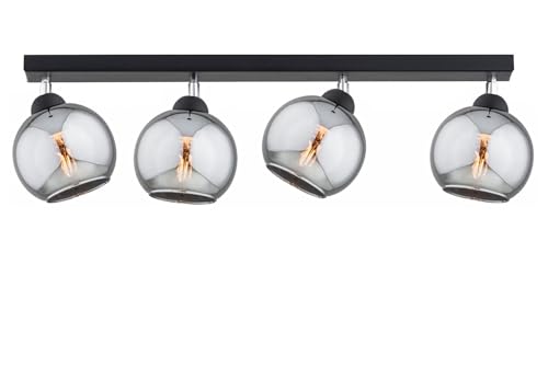 KAR LIGHTING Balken Deckenleuchte 4-flammig aus Metall und Glas in Schwarz, verstellbar | E27 Fassung | LED geeignet | Deckenlampe für Wohnzimmer, Flur, Schlafzimmer, Küche oder Büro von KAR LIGHTING