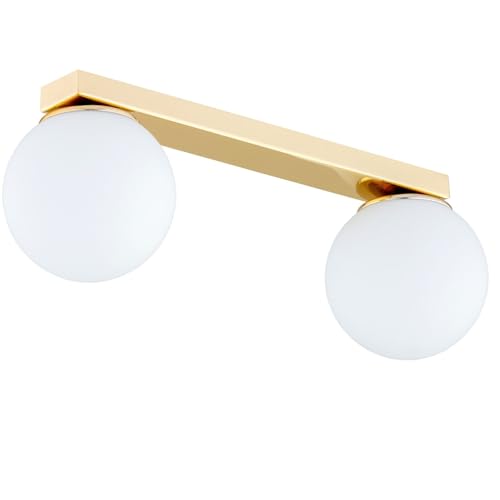 KAR LIGHTING Deckenleuchte 2-flammig Gold Glas klassische Deckenlampe E27 LED geeignet Wohnzimmerlampe Esszimmerlampe Schlafzimmerlampe Flurlampe höhenverstellbar zeitlos elegante Innenbeleuchtung von KAR LIGHTING