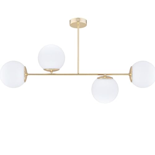 KAR LIGHTING Deckenleuchte 4-flammig Gold Glas klassische Deckenlampe E27 LED geeignet Wohnzimmerlampe Esszimmerlampe Schlafzimmerlampe Flurlampe höhenverstellbar zeitlos elegante Innenbeleuchtung von KAR LIGHTING