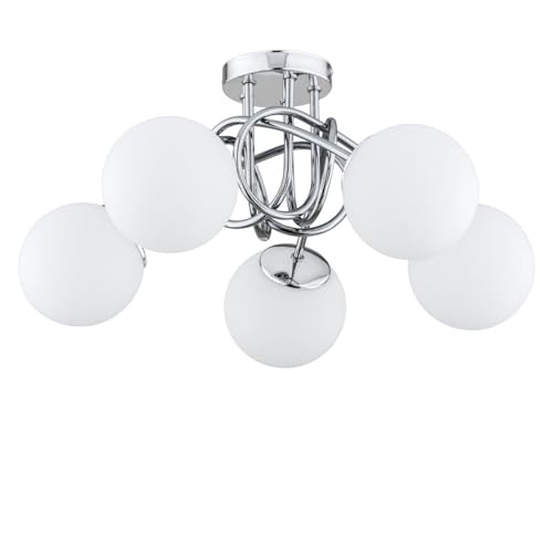 KAR LIGHTING Gebogene Deckenleuchte 5-flammig aus Stahl & Glas | Deckenlampe E27 in Chrom für Wohn-, Ess- & Arbeitszimmer | Modernes Design & LED-kompatibel von KAR LIGHTING