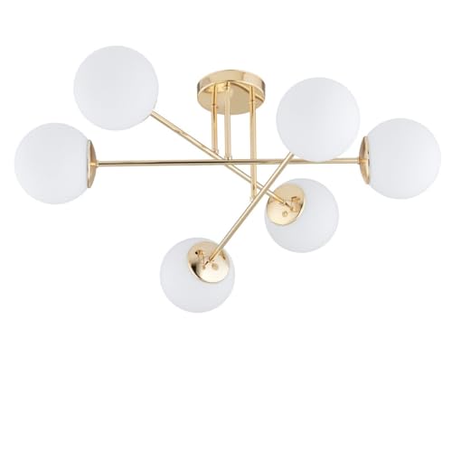 KAR LIGHTING Deckenleuchte 6-flammig Gold Glas klassische Deckenlampe E27 LED geeignet Wohnzimmerlampe Esszimmerlampe Schlafzimmerlampe Flurlampe höhenverstellbar zeitlos elegante Innenbeleuchtung von KAR LIGHTING