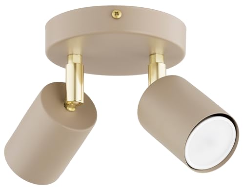 KAR LIGHTING Deckenleuchte GU10 Rund 2-flammig – drehbare Halogenleuchte aus Metall – LED geeignet – Ecru Beige – für Küche, Wohnzimmer, Schlafzimmer, Flur von KAR LIGHTING