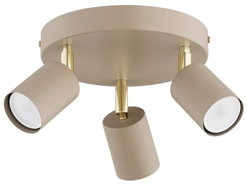 KAR LIGHTING Deckenleuchte 3-flammig Beige Rund – schwenkbarer Deckenstrahler & LED Spotlampe aus Metall – GU10 Strahler für Küche, Wohnzimmer, Flur – modern & LED geeignet von KAR LIGHTING