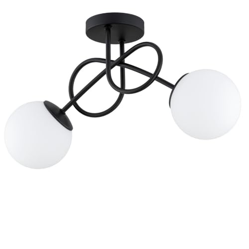 KAR LIGHTING Gebogene Deckenleuchte 2-flammig aus Stahl & Glas | Deckenlampe E27 in Schwarz für Wohn-, Ess- & Arbeitszimmer | Einfache Montage| Modern & LED-kompatibel von KAR LIGHTING