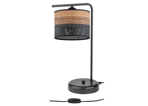KAR LIGHTING Nachttischlampe 1-flammig aus schwarzem Metall mit Holzoptik-Details (PVC) | E27 Fassung | LED geeignet | Tischlampe für Schlafzimmer, Wohnzimmer oder Büro von KAR LIGHTING