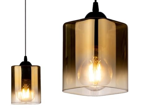 KAR LIGHTING Pendellampe | 1 flammige Pendelleuchte | Hängeleuchte aus Metall, Glas | Farbe: Gold-Transparent, Fassung: E27 |Hängelampe für Wohn- und Bürobereiche von KAR LIGHTING