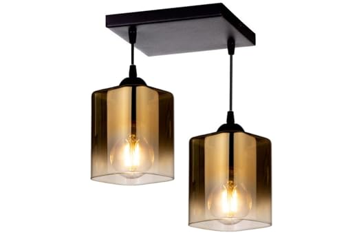 KAR LIGHTING Pendellampe | 2 flammige Pendelleuchte | Hängeleuchte aus Metall, Glas | Farbe: Gold-Transparent, Fassung: E27 |Hängelampe für Wohn- und Bürobereiche von KAR LIGHTING