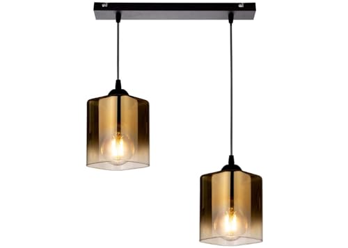 KAR LIGHTING Pendellampe | 2 flammige Pendelleuchte | Hängeleuchte aus Metall, Glas | Farbe: Gold-Transparent, Fassung: E27 |Hängelampe für Wohn- und Bürobereiche von KAR LIGHTING