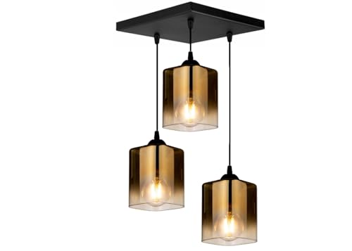 KAR LIGHTING Pendellampe | 3 flammige Pendelleuchte | Hängeleuchte aus Metall, Glas | Farbe: Gold-Transparent, Fassung: E27 |Hängelampe für Wohn- und Bürobereiche von KAR LIGHTING