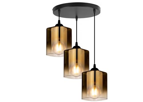 KAR LIGHTING Pendellampe | 3 flammige Pendelleuchte | Hängeleuchte aus Metall, Glas | Farbe: Gold-Transparent, Fassung: E27 |Hängelampe für Wohn- und Bürobereiche von KAR LIGHTING