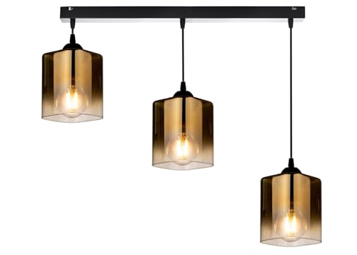 KAR LIGHTING Pendellampe | 3 flammige Pendelleuchte | Hängeleuchte aus Metall, Glas | Farbe: Gold-Transparent, Fassung: E27 |Hängelampe für Wohn- und Bürobereiche von KAR LIGHTING