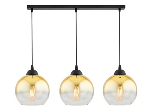 KAR LIGHTING Pendellampe | 3 flammige Pendelleuchte | Hängeleuchte aus Metall, Glas | Farbe: Gold-Transparent, Fassung: E27 |Hängelampe für Wohn- und Bürobereiche von KAR LIGHTING