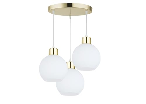 KAR LIGHTING Runde Pendelleuchte 3-flammig aus Metall in Gold mit weißen Details, höhenverstellbar | E27 Fassung | LED geeignet | Hängelampe für Wohnzimmer, Esszimmer, Küche, Büro oder Schlafzimmer von KAR LIGHTING