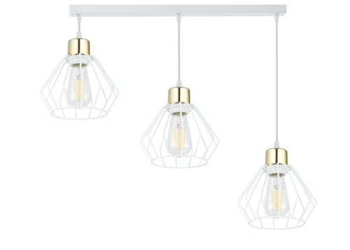 KAR LIGHTING Pendelleuchte 3-flammig aus Metall in Weiß mit Gold-Details, höhenverstellbar | E27 Fassung | LED geeignet | Hängelampe für Wohnzimmer, Esszimmer, Küche, Büro oder Schlafzimmer von KAR LIGHTING