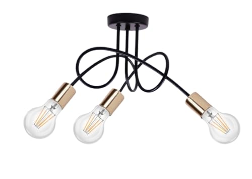 KAR LIGHTING Pendellampe | 3 flammige Pendelleuchte | Hängeleuchte aus Stahl, Glas | Farbe: Schwarz-Gold, Fassung: E27 |Hängelampe für Wohn- und Bürobereiche von KAR LIGHTING