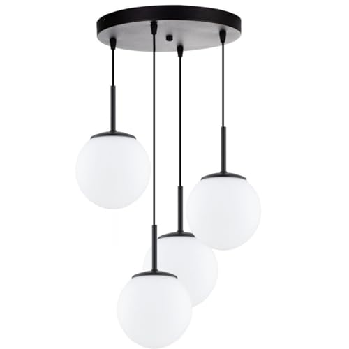 KAR LIGHTING Runde Pendelleuchte 4-flammig aus Stahl & Glas | Hängelampe E27 in Schwarz für Wohn-, Ess- & Arbeitszimmer | Höhe verstellbar | Modern & LED-kompatibel von KAR LIGHTING
