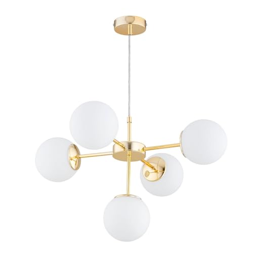 KAR LIGHTING Pendelleuchte 5-flammig Gold Glas klassische Hängelampe E27 LED geeignet Wohnzimmerlampe Esszimmerlampe Schlafzimmerlampe Flurlampe höhenverstellbar zeitlos elegante Innenbeleuchtung KAR LIGHTING Pendelleuchte 5-flammig Gold Glas klassische Hängelampe E27 LED geeignet Wohnzimmerlampe Esszimmerlampe Schlafzimmerlampe Flurlampe höhenverstellbar zeitlos elegante Innenbeleuchtung von KAR LIGHTING