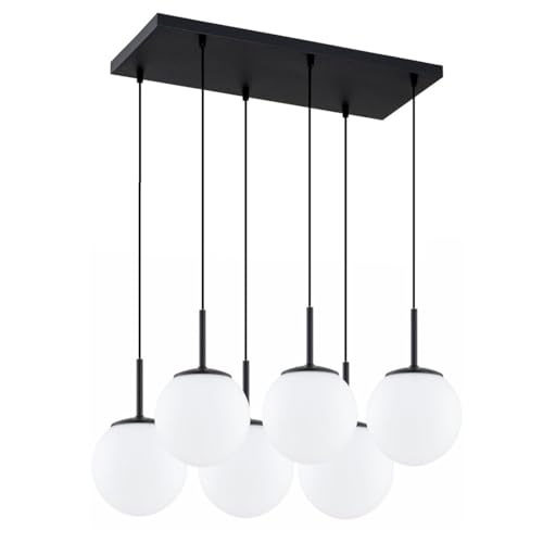 KAR LIGHTING Pendelleuchte 6-flammig aus Stahl & Glas | Hängelampe E27 in Schwarz für Wohn-, Ess- & Arbeitszimmer | Höhe verstellbar | Modern & LED-kompatibel von KAR LIGHTING