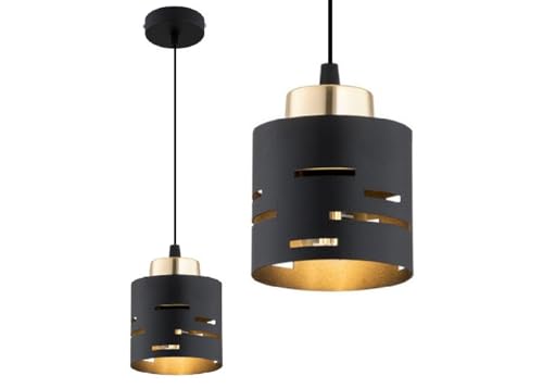 KAR LIGHTING Pendelleuchte 1-flammig aus Metall in Schwarz mit Gold, höhenverstellbar | E27 Fassung | LED geeignet | Deckenlampe für Wohnzimmer, Flur, Schlafzimmer, Küche oder Büro von KAR LIGHTING