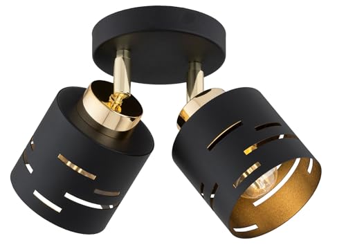 KAR LIGHTING Runde Deckenleuchte 2-flammig aus Metall in Schwarz mit Gold, verstellbar | E27 Fassung | LED geeignet | Deckenlampe für Wohnzimmer, Flur, Schlafzimmer, Küche oder Büro von KAR LIGHTING