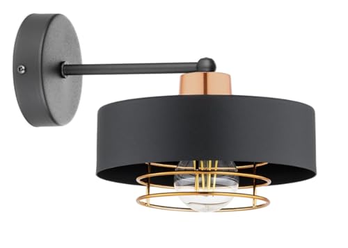 KAR LIGHTING Wandleuchte 1-flammig aus Metall in Schwarz mit Kupfer-Details | E27 Fassung | LED geeignet | Wandlampe für Flur, Schlafzimmer, Wohnzimmer, Küche oder Büro von KAR LIGHTING