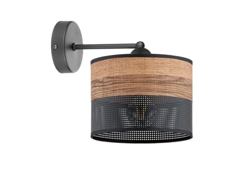 KAR LIGHTING Wandleuchte 1-flammig aus schwarzem Metall mit Holzoptik-Details (PVC) | E27 Fassung | LED geeignet | Wandlampe für Wohnzimmer, Esszimmer, Küche, Büro oder Schlafzimmer von KAR LIGHTING