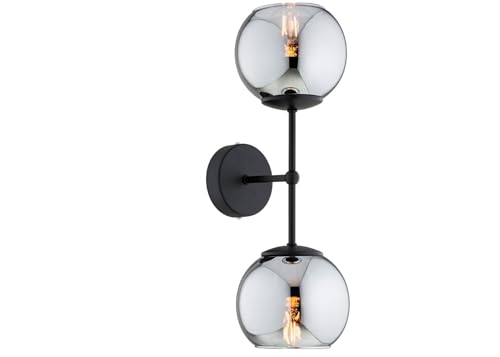 KAR LIGHTING Wandleuchte 2-flammig aus Metall und Glas in Schwarz, nach oben und unten gerichtet | E27 Fassung | LED geeignet | Wandlampe für Wohnzimmer, Flur, Schlafzimmer, Küche oder Büro von KAR LIGHTING