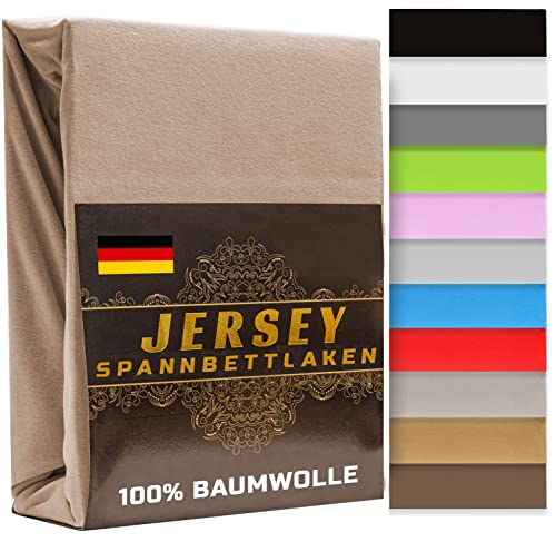 Spannbettlaken 120x200cm Beige 165 g/m² – Jersey Spannbetttuch 120x200 cm 100% Gekämmte Baumwolle Made in EU - Bettlaken 120x200 bis 20 cm Matratzenhöhe (Beige, 120 x 200cm) von KAR-MAL