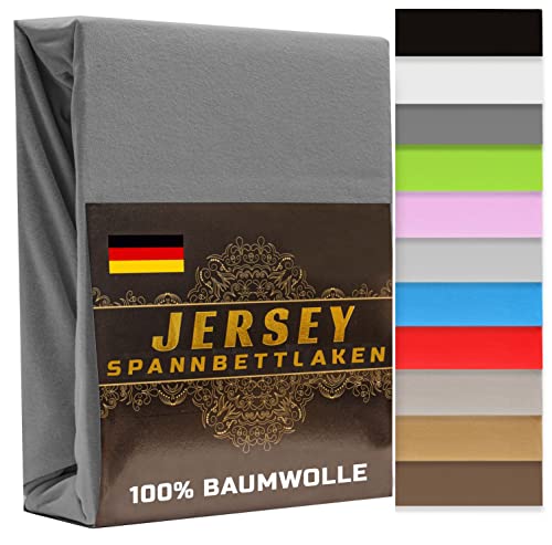 Spannbettlaken 120x200cm Dunkelgrau 165 g/m² – Jersey Spannbetttuch 120x200 cm 100% Gekämmte Baumwolle Made in EU - Bettlaken 120x200 bis 20 cm Matratzenhöhe (Dunkelgrau, 120 x 200cm) von KAR-MAL