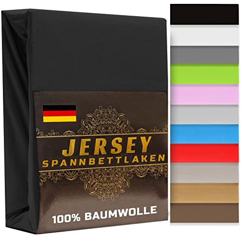 Spannbettlaken 120x200cm Schwarz 165 g/m² – Jersey Spannbetttuch 120x200 cm 100% Gekämmte Baumwolle Made in EU - Bettlaken 120x200 bis 20 cm Matratzenhöhe (Schwarz, 120 x 200cm) von KAR-MAL