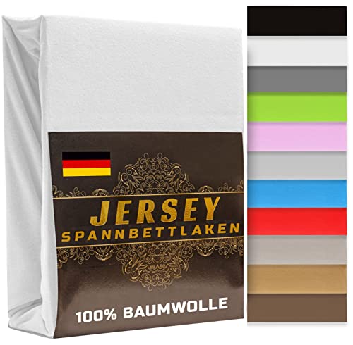 Spannbettlaken 140x200cm 165 g/m² – Jersey Spannbetttuch 140x200 cm 100% Gekämmte Baumwolle Made in EU - Bettlaken 140x200 bis 20 cm Matratzenhöhe (Weiß, 140 x 200cm) von KAR-MAL