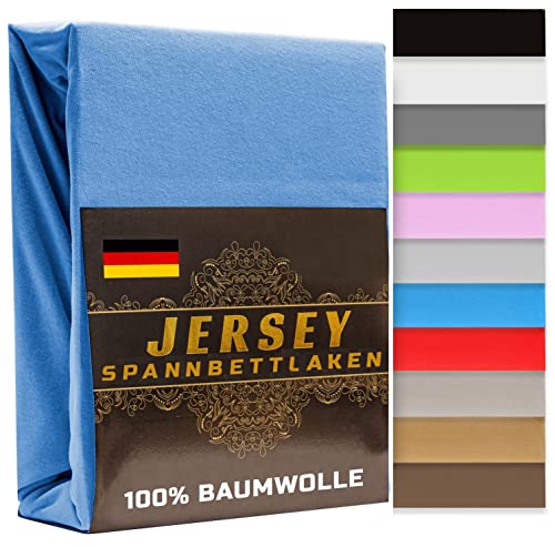 Spannbettlaken 180x200cm Blau 165 g/m² – Jersey Spannbetttuch 180x200 cm 100% Gekämmte Baumwolle Made in EU - Bettlaken 180x200 bis 20 cm Matratzenhöhe (Blau, 180 x 200cm) von KAR-MAL