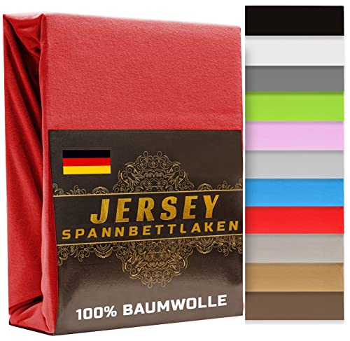 Spannbettlaken 90x200cm Rot 165 g/m² – Jersey Spannbetttuch 90x200 cm 100% Gekämmte Baumwolle Made in EU - Bettlaken 90x200 bis 20 cm Matratzenhöhe (Rot, 90 x 200cm) von KAR-MAL